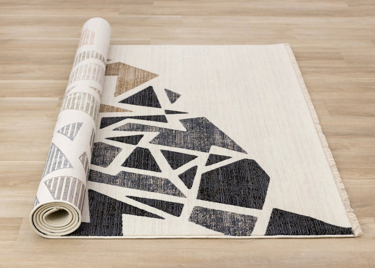 Samira Cream Blue Red Shattered Glass Design Rug