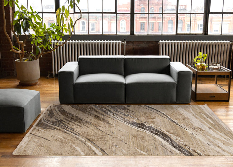 Samira Beige Brown Grey Distressed Organic Lines