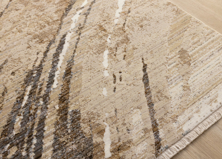 Samira Beige Brown Grey Distressed Organic Lines