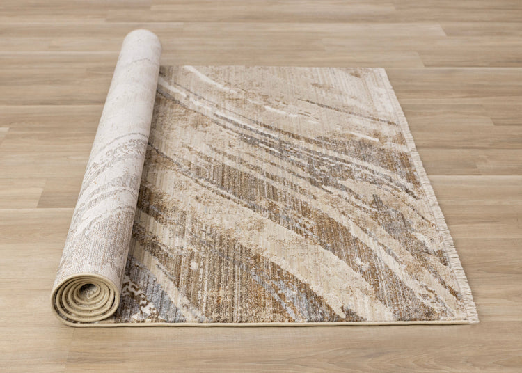 Samira Beige Brown Grey Distressed Organic Lines