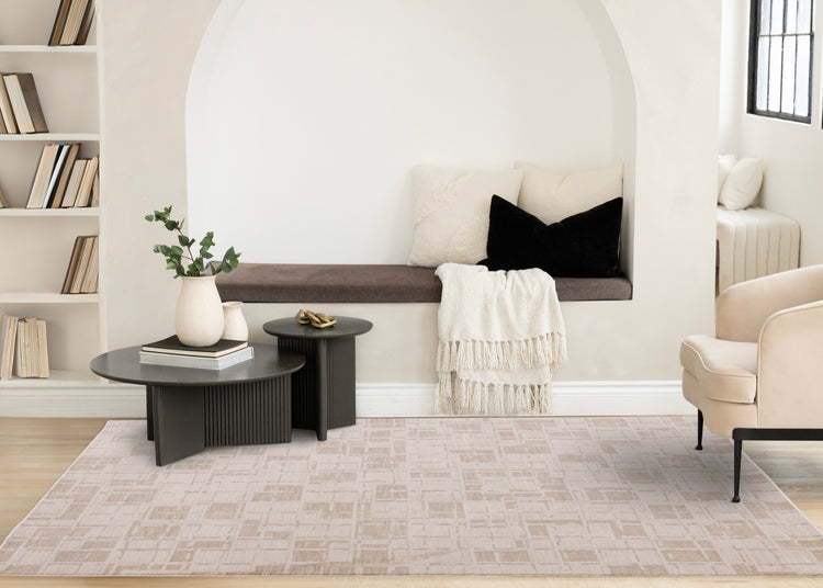 Sawyer Taupe White Distressed Grid Shapes Design