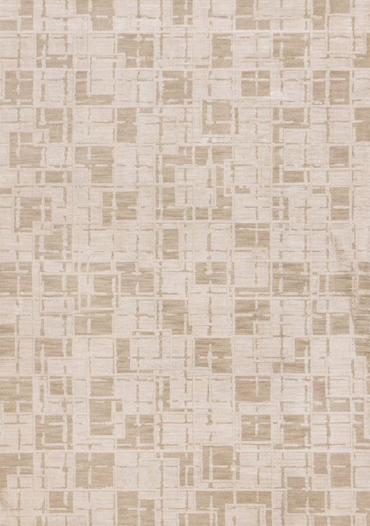 Sawyer Taupe White Distressed Grid Shapes Design