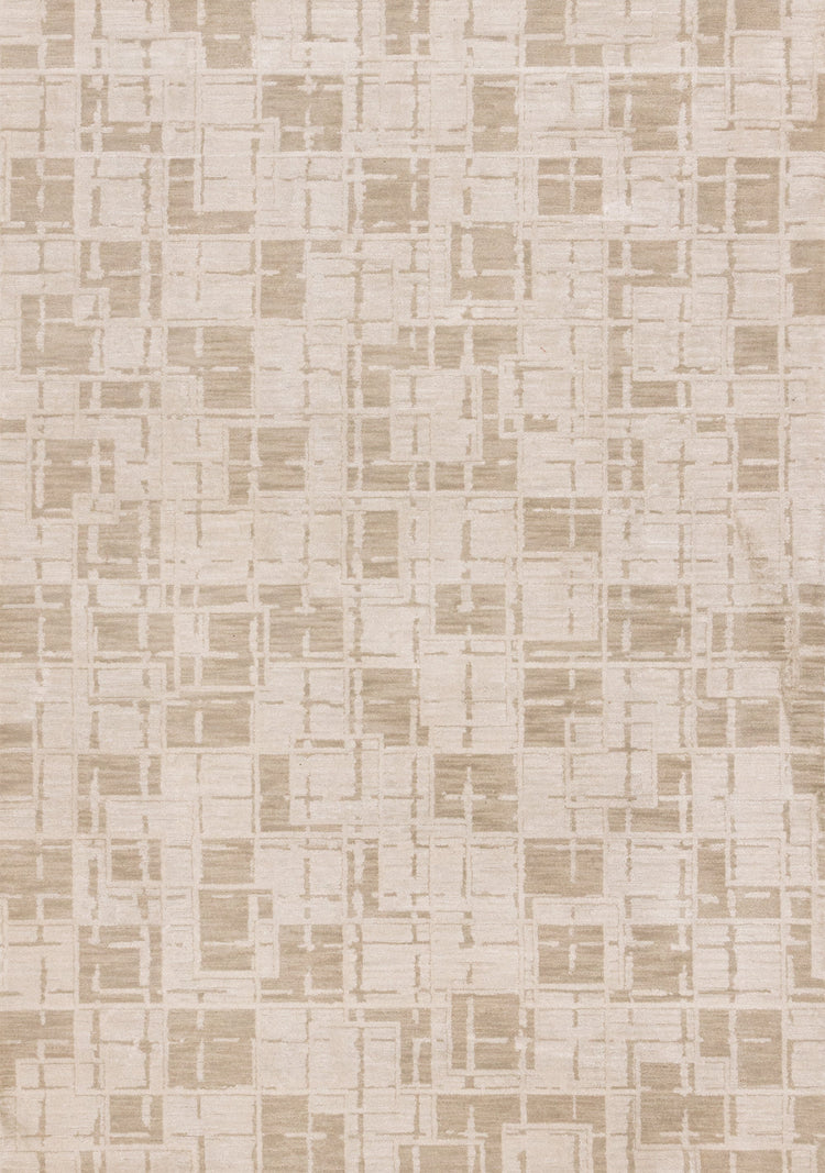 Sawyer Taupe White Distressed Grid Shapes Design