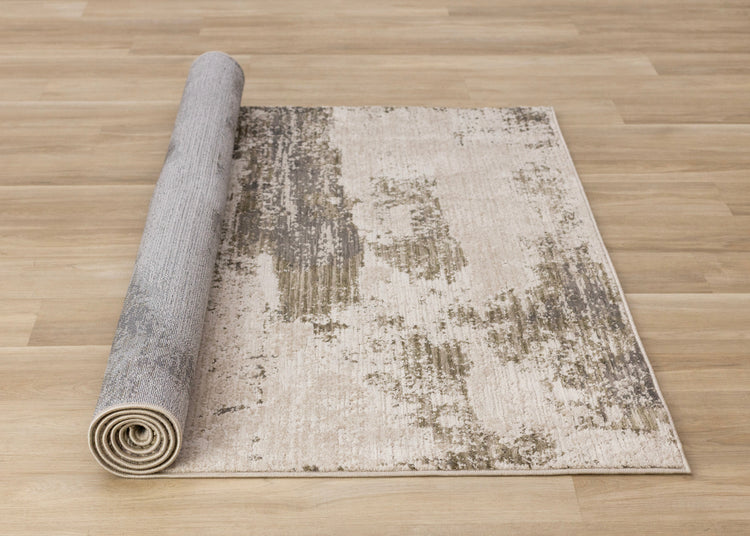 Sawyer White Green Grey Organic Distressed Design Rug