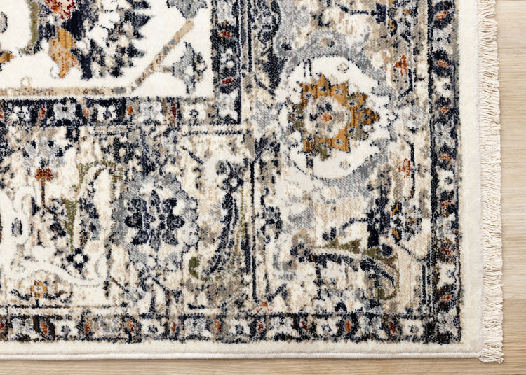 Serene Cream Blue Intricate Border Rug