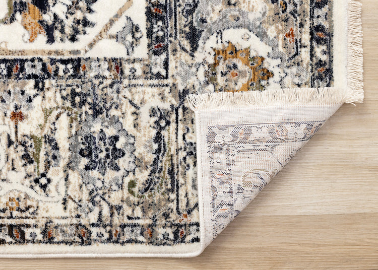 Serene Cream Blue Intricate Border Rug