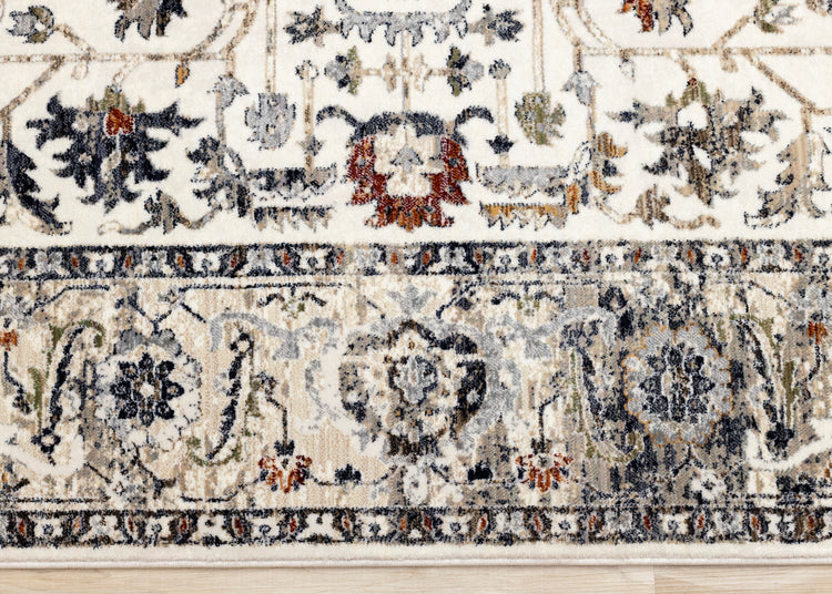 Serene Cream Blue Intricate Border Rug