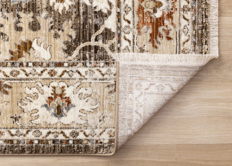 Serene Brown Orange Cream Grey Elegant Border Rug