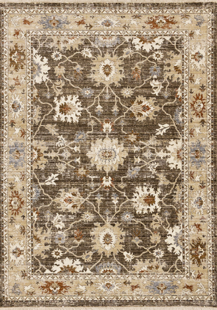 Serene Brown Orange Cream Grey Elegant Border Rug