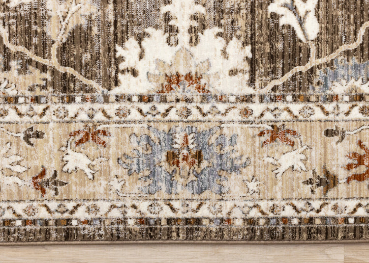 Serene Brown Orange Cream Grey Elegant Border Rug