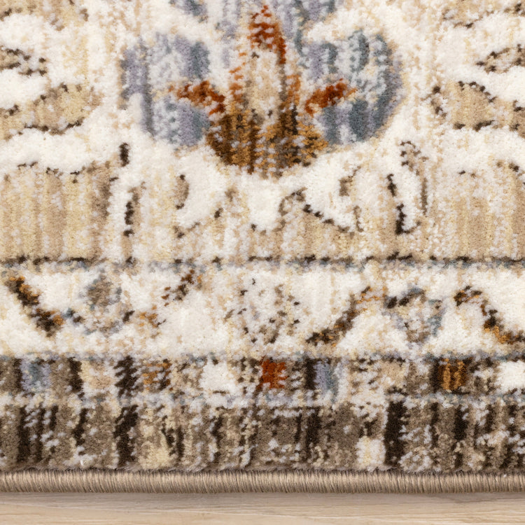 Serene Brown Orange Cream Grey Elegant Border Rug