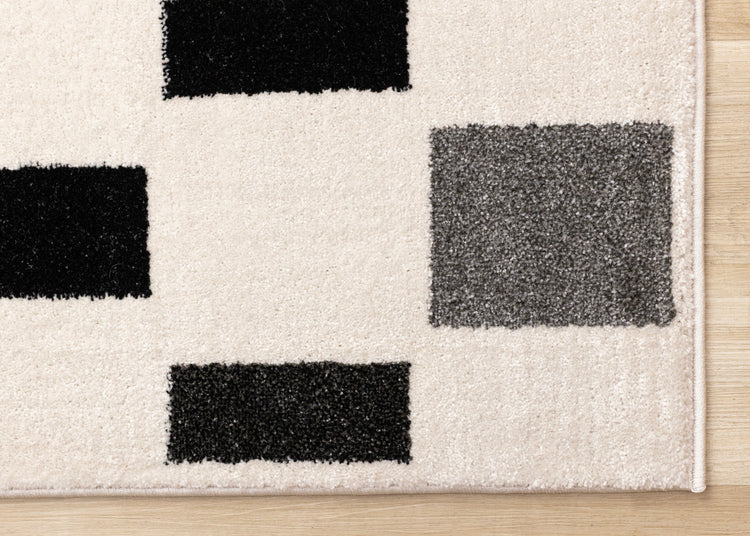 Shade Black Grey White Taupe Rectangle Rows Design Rug