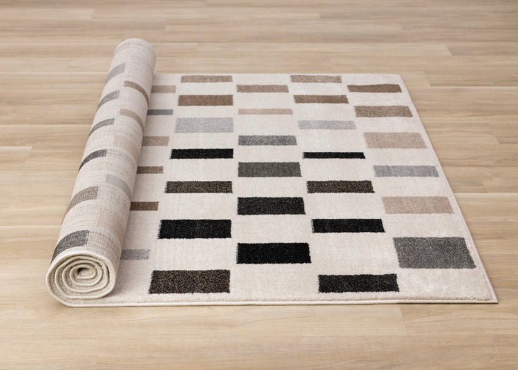 Shade Black Grey White Taupe Rectangle Rows Design Rug