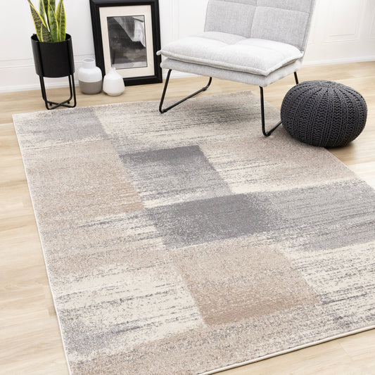 Shade Cream Taupe Grey Distressed Patches Rug
