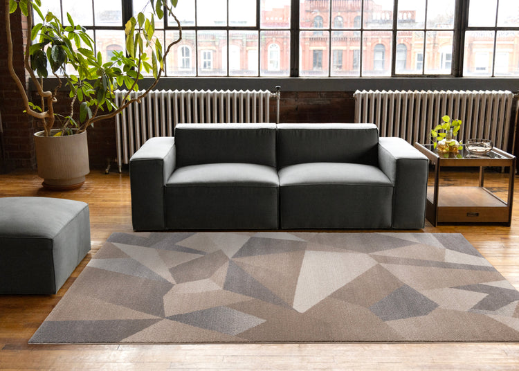 Shade Taupe Beige Grey White Shattered Geometric Design Rug