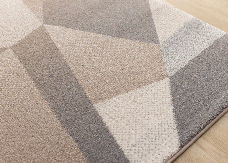 Shade Taupe Beige Grey White Shattered Geometric Design Rug