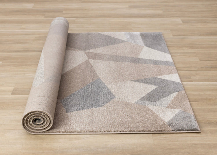 Shade Taupe Beige Grey White Shattered Geometric Design Rug