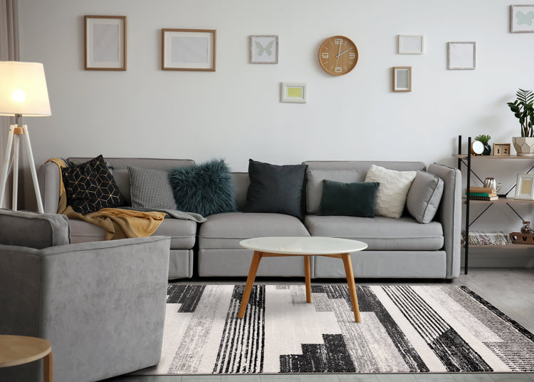 Swift Black White Patterned Lines Rug