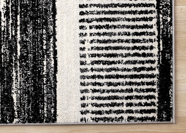 Swift Black White Patterned Lines Rug