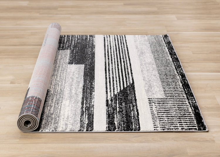 Swift Black White Patterned Lines Rug