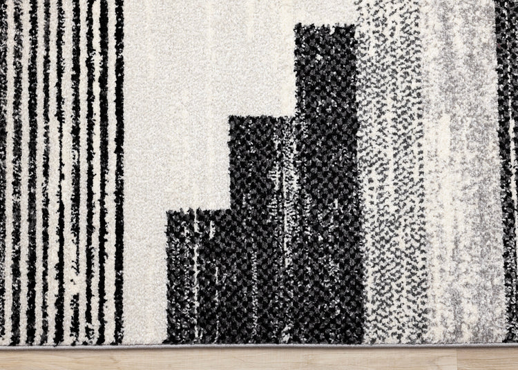Swift Black White Patterned Lines Rug