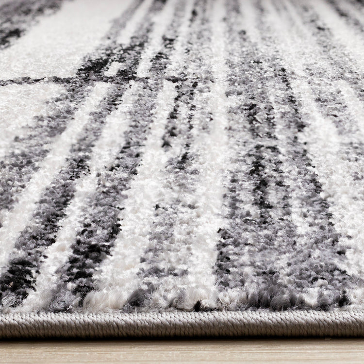 Slate Black Grey White Distressed Lines Rug
