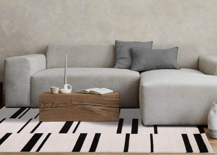 Slate White Black Column Stripes Rug