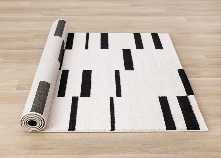 Slate White Black Column Stripes Rug