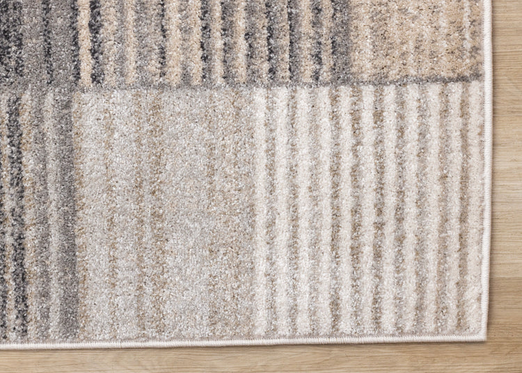 Swift White Grey Beige Striped Blocks Rug