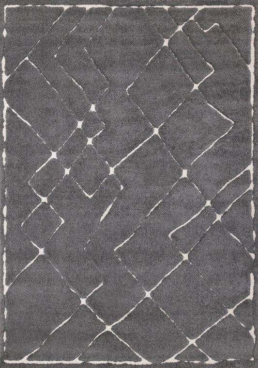 Talia Grey White Broken Lattice Rug