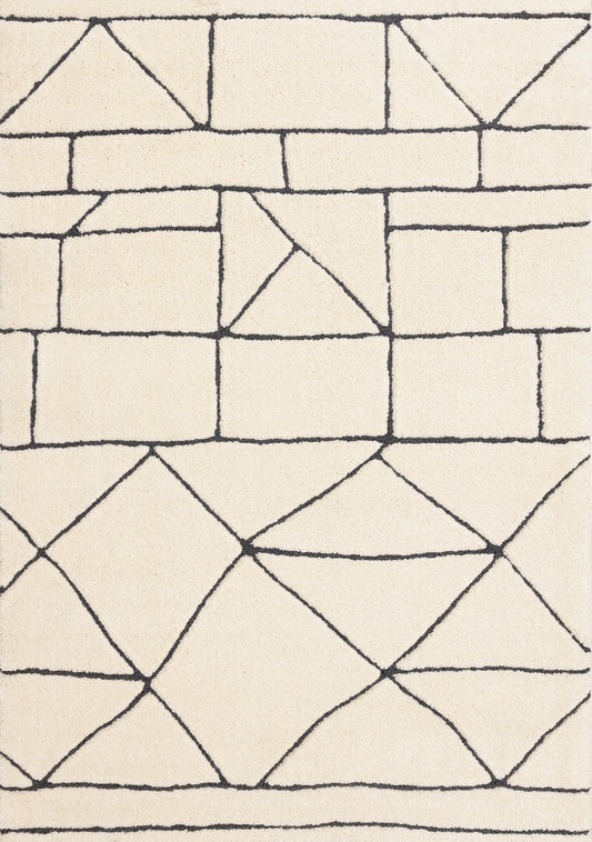 Talia Cream Black Geometric Lattice Design Rug