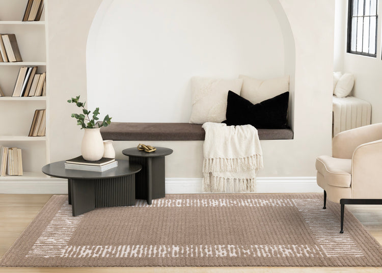 Talia Taupe White Striped Border Rug