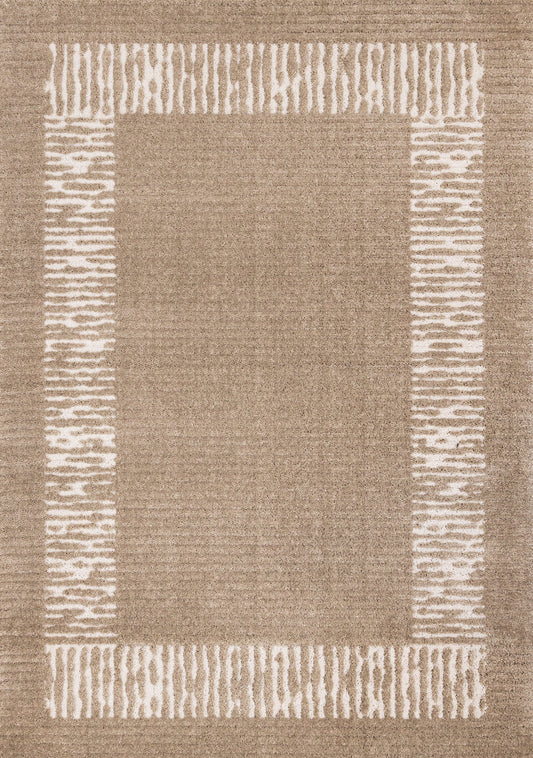 Talia Taupe White Striped Border Rug