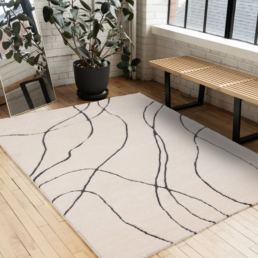 Talia White Black Organic Lines Rug