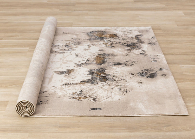 Zola Cream Taupe Brown Distressed Foliage Rug