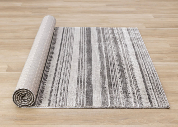 Zola Grey White Black Patterned Rows Rug