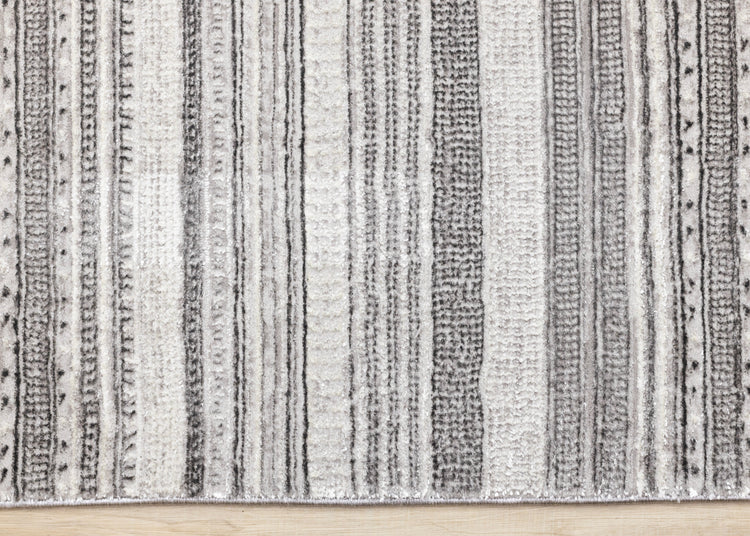 Zola Grey White Black Patterned Rows Rug