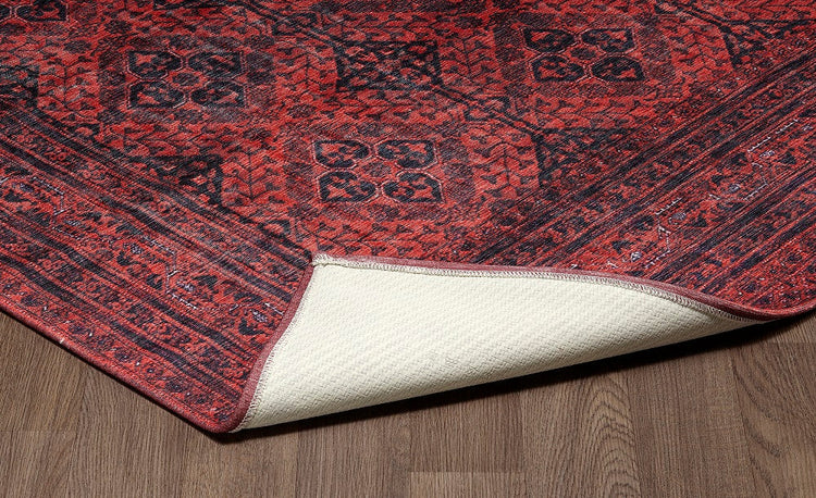 Sparx Medallion Red Washable Modern Rug by Viana