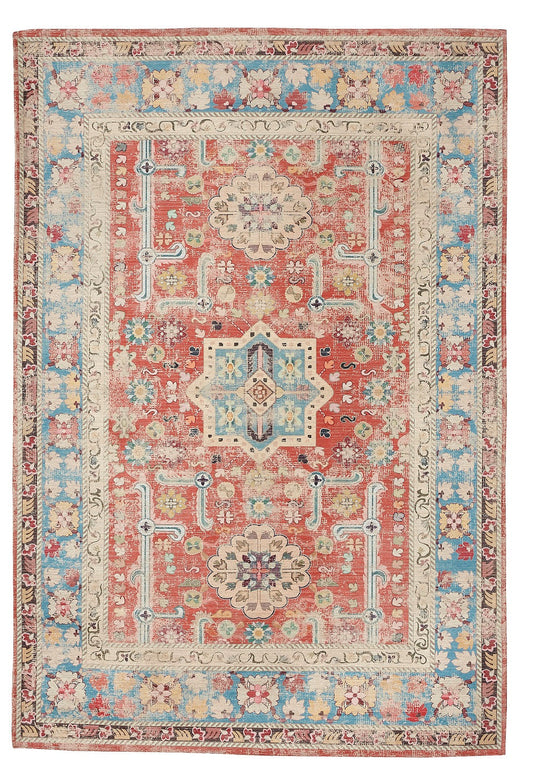 Sparx Medallion Orange Blue Distressed Washable Modern Rug by Viana