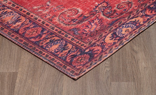 Sparx Medallion Distressed Red Washable Modern Rug by Viana