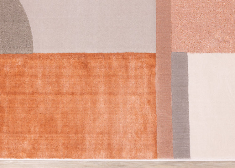 Belle Pink Grey Cream Multi-Geometric Pattern Plush Rug by Kalora Interiors
