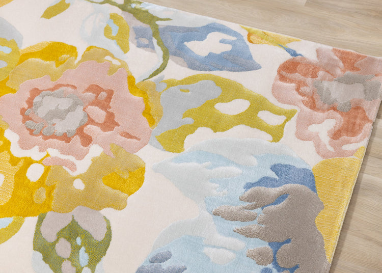 Belle Yellow Blue Pink Floral Rug by Kalora Interiors