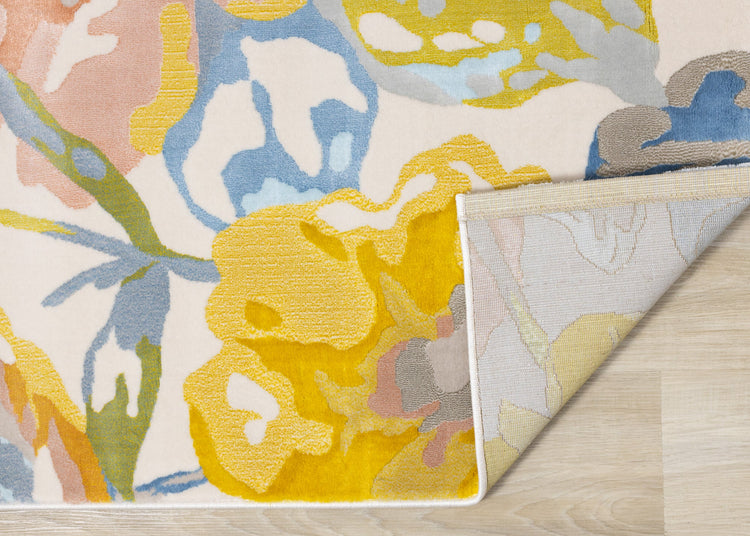 Belle Yellow Blue Pink Floral Rug by Kalora Interiors