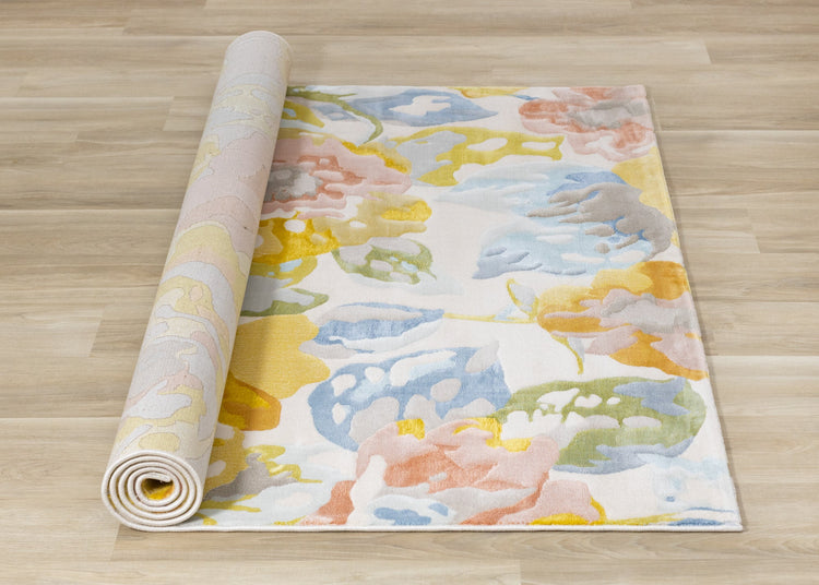 Belle Yellow Blue Pink Floral Rug by Kalora Interiors