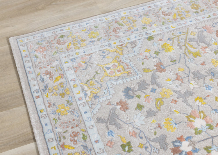 Belle Cream Yellow Blue Classic Border Rug by Kalora Interiors