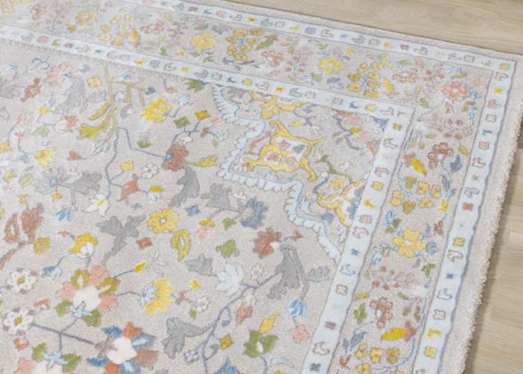 Belle Cream Yellow Blue Classic Border Rug by Kalora Interiors