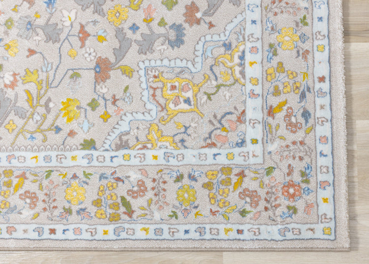 Belle Cream Yellow Blue Classic Border Rug by Kalora Interiors