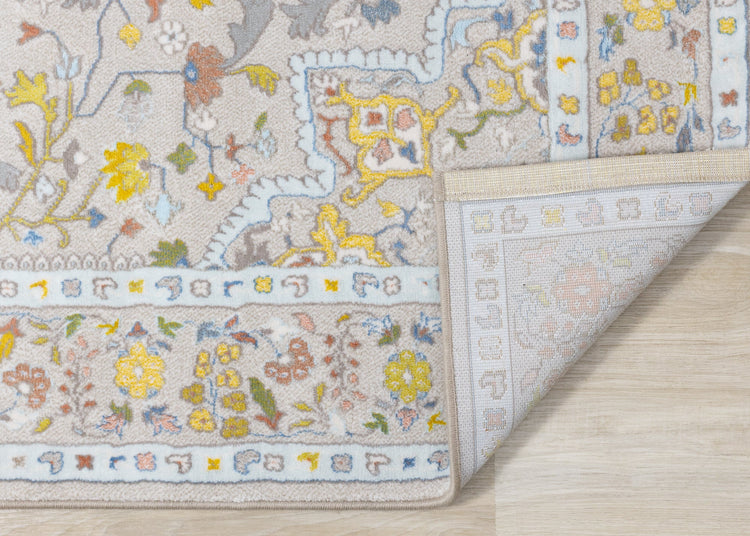 Belle Cream Yellow Blue Classic Border Rug by Kalora Interiors