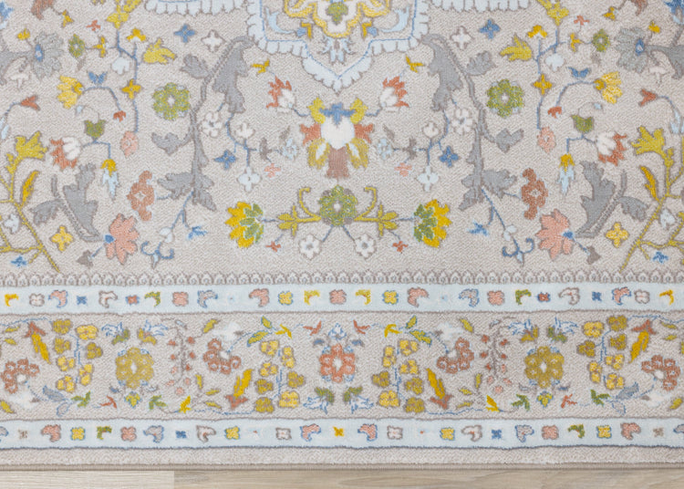 Belle Cream Yellow Blue Classic Border Rug by Kalora Interiors