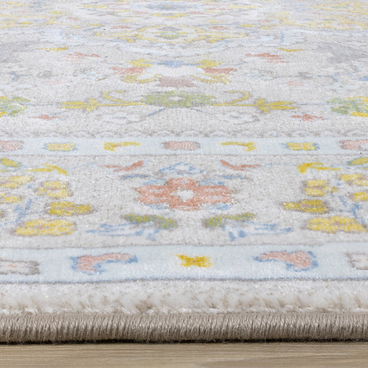 Belle Cream Yellow Blue Classic Border Rug by Kalora Interiors